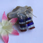 Handmade Stacked Red, White & Blue Sea Glass Beach Stone Pebble Silver Earrings