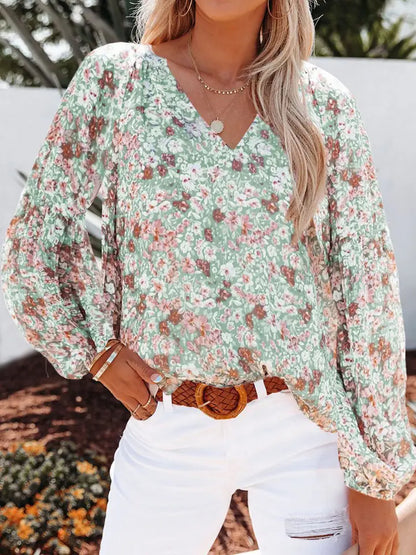 Floral Chiffon Balloon Sleeved Shirt