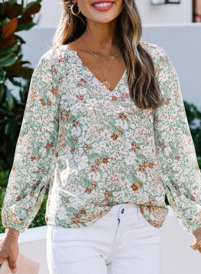 Floral Chiffon Balloon Sleeved Shirt