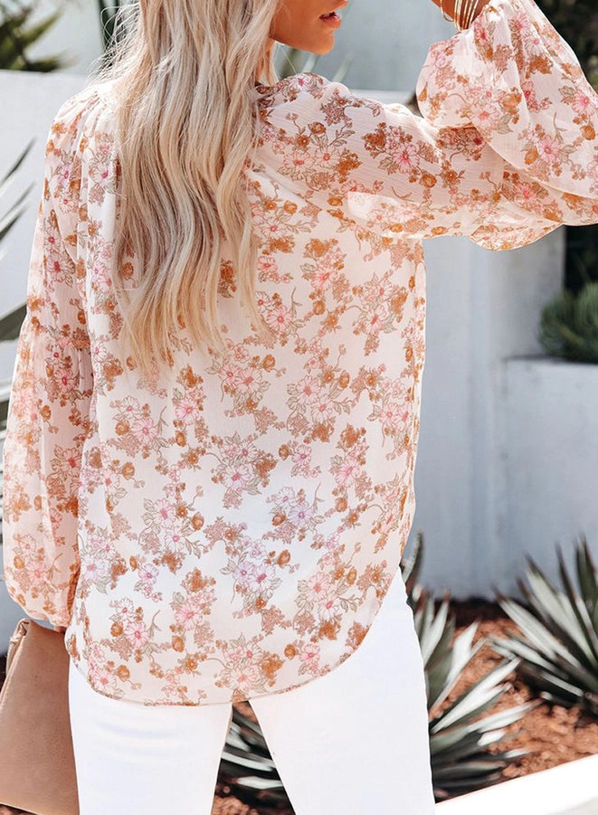 Floral Chiffon Balloon Sleeved Shirt