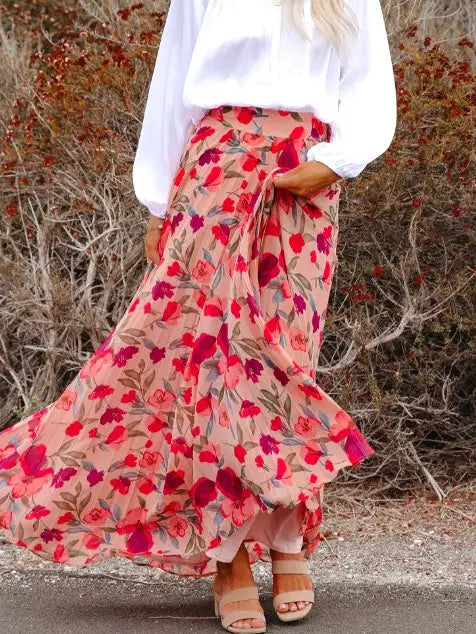 Elegant Floral Print Loose Skirt