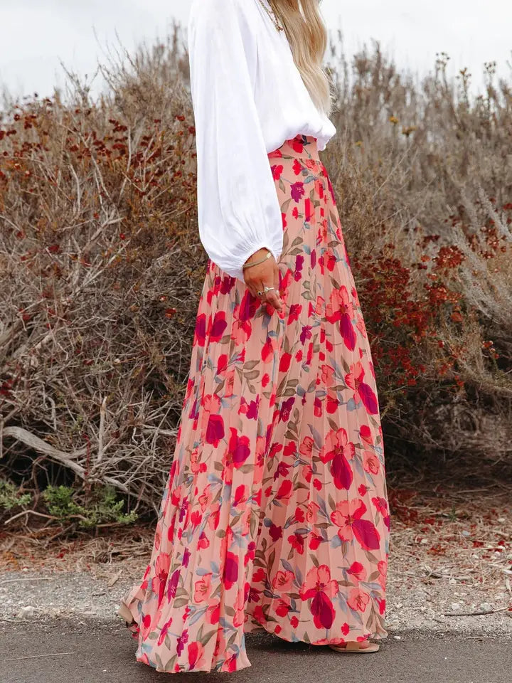 Elegant Floral Print Loose Skirt