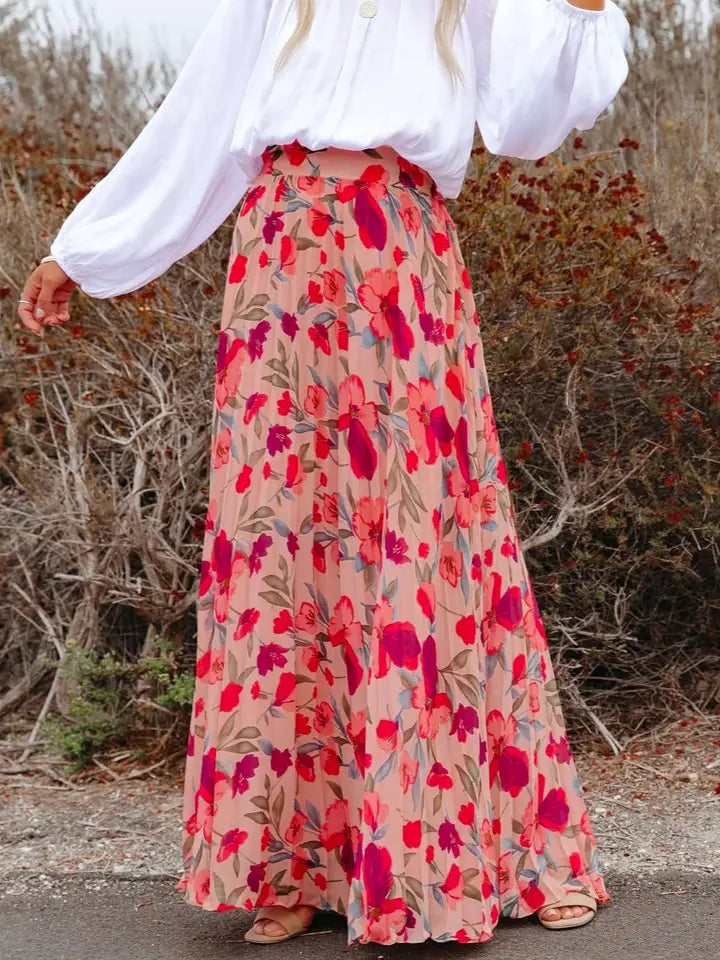 Elegant Floral Print Loose Skirt