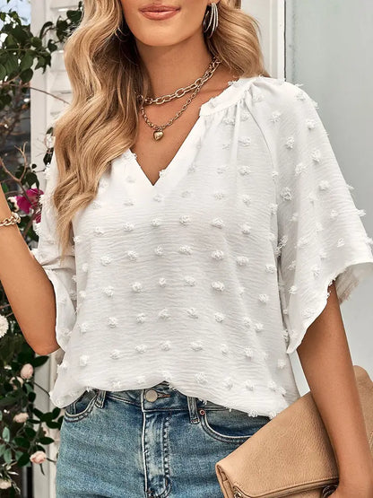 V-Neck Solid Color Furball Top