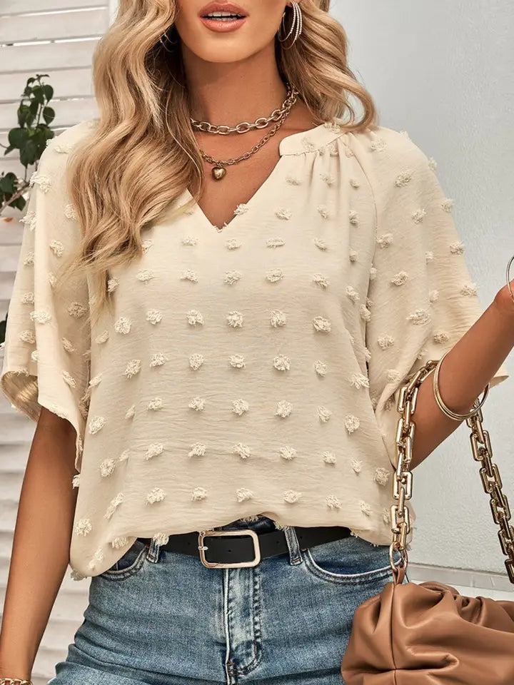 V-Neck Solid Color Furball Top