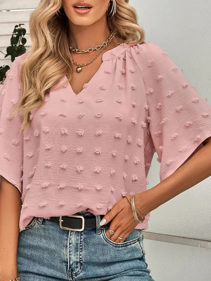 V-Neck Solid Color Furball Top