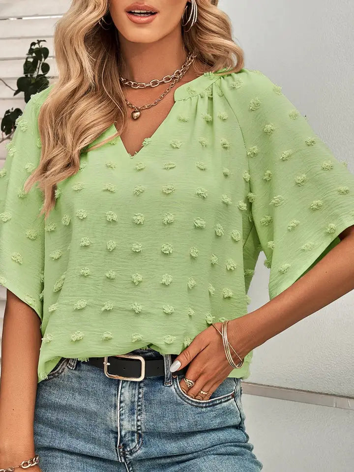 V-Neck Solid Color Furball Top