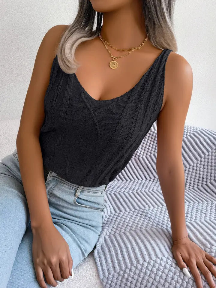 V-Neck Twist Cut-Out Knitted Tank Top