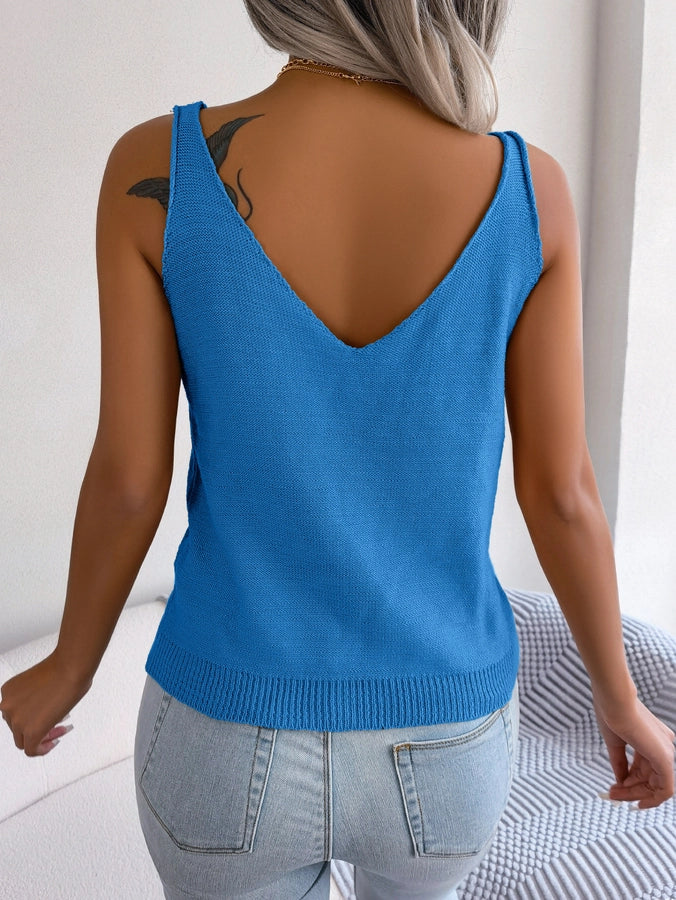 V-Neck Twist Cut-Out Knitted Tank Top