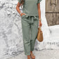 Casual Rolled-Sleeve T-Shirt Lace-Up Trousers Set