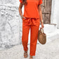 Casual Rolled-Sleeve T-Shirt Lace-Up Trousers Set