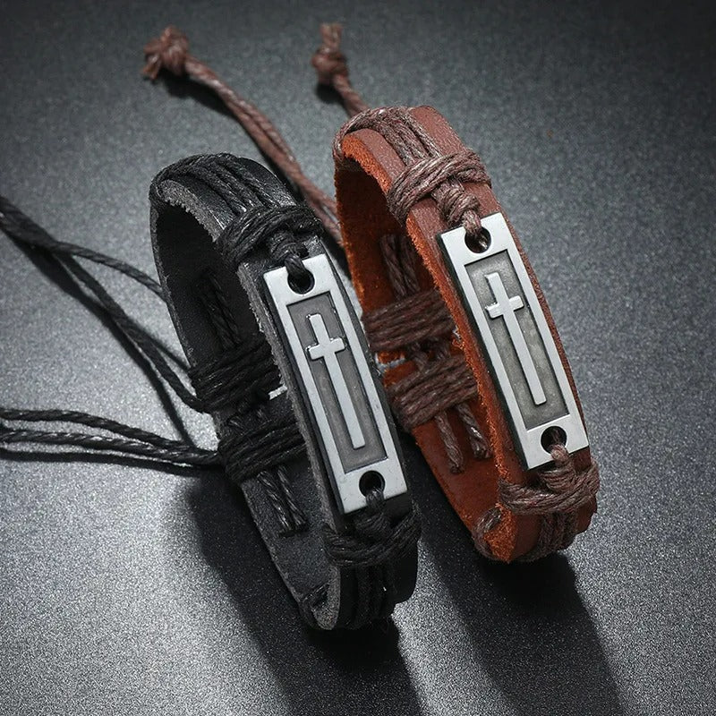 Leather Cross Bracelet