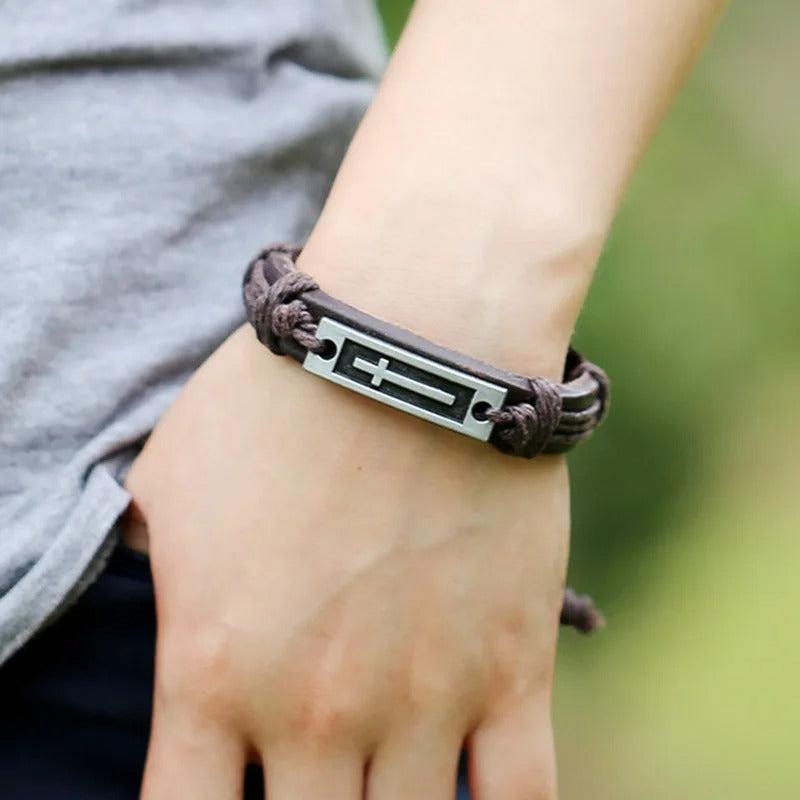 Leather Cross Bracelet
