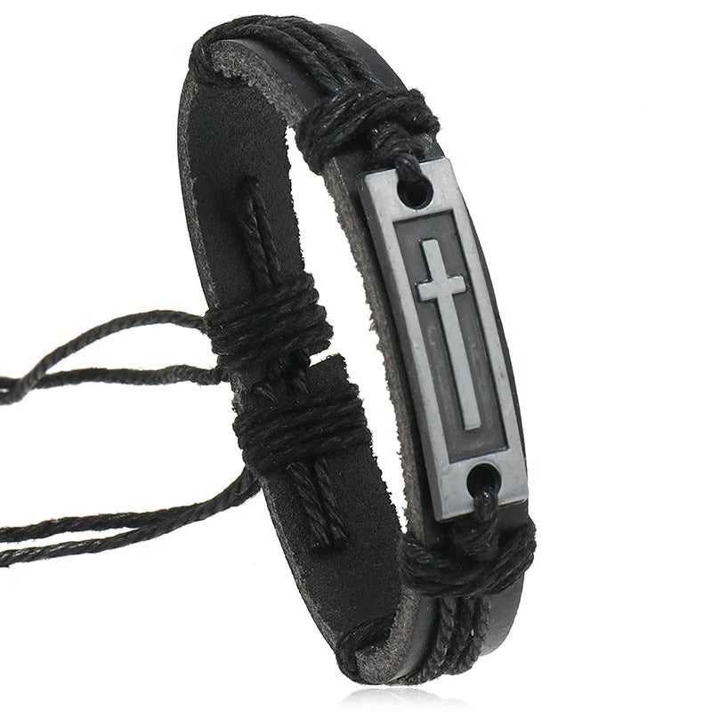 Leather Cross Bracelet