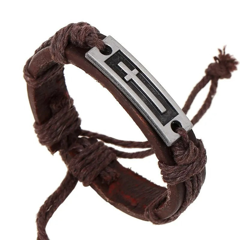 Leather Cross Bracelet