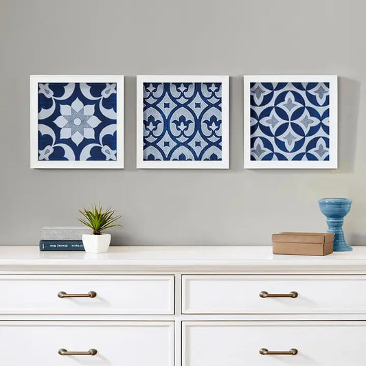 Medallion 3-Piece Framed Wall Art Decor , Navy Blue