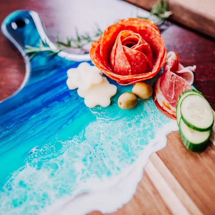 Ocean Resin and Acacia Wood Charcuterie Board, Cutting Board