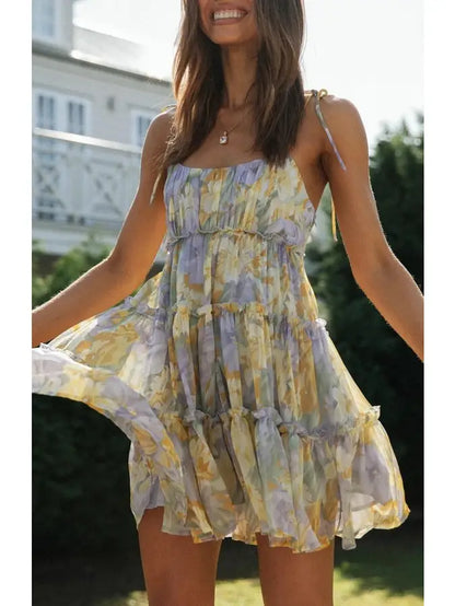 Ruffle Floral Babydoll Mini Slip Dress