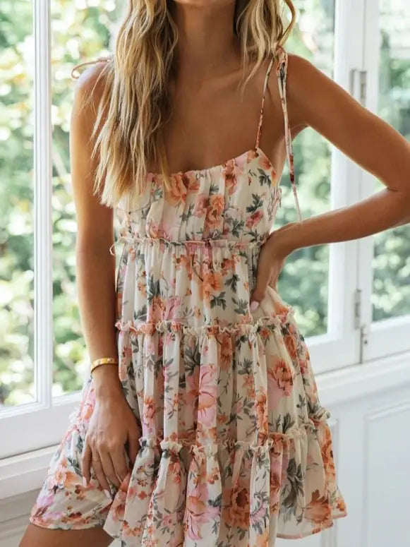 Ruffle Floral Babydoll Mini Slip Dress