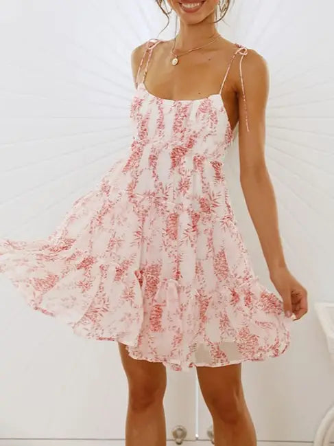 Ruffle Floral Babydoll Mini Slip Dress