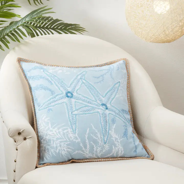 Sandy Shoreline Starfish Throw Pillow