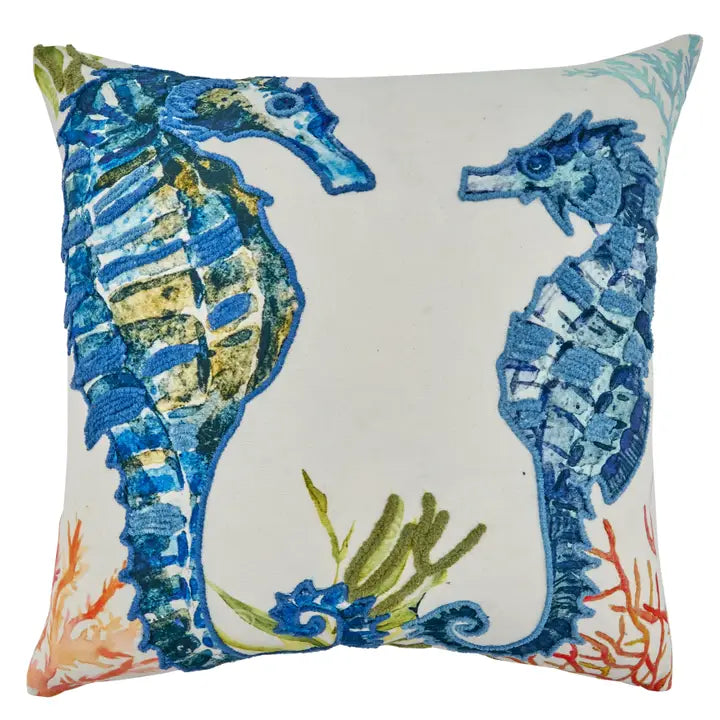 Throw Pillow with Sea Horses Design