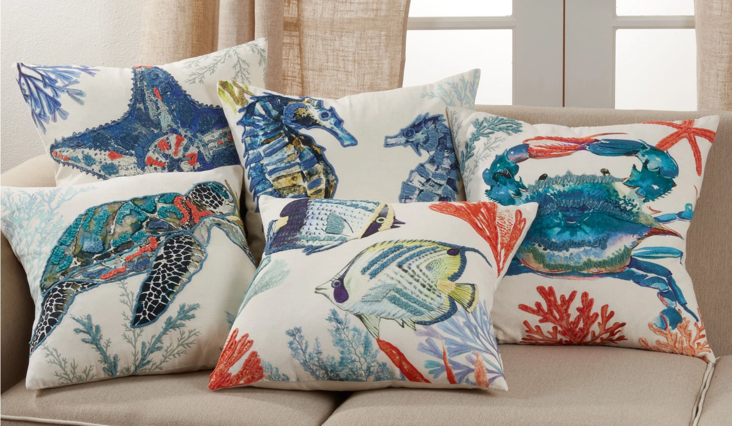 Throw Pillow with Sea Horses Design