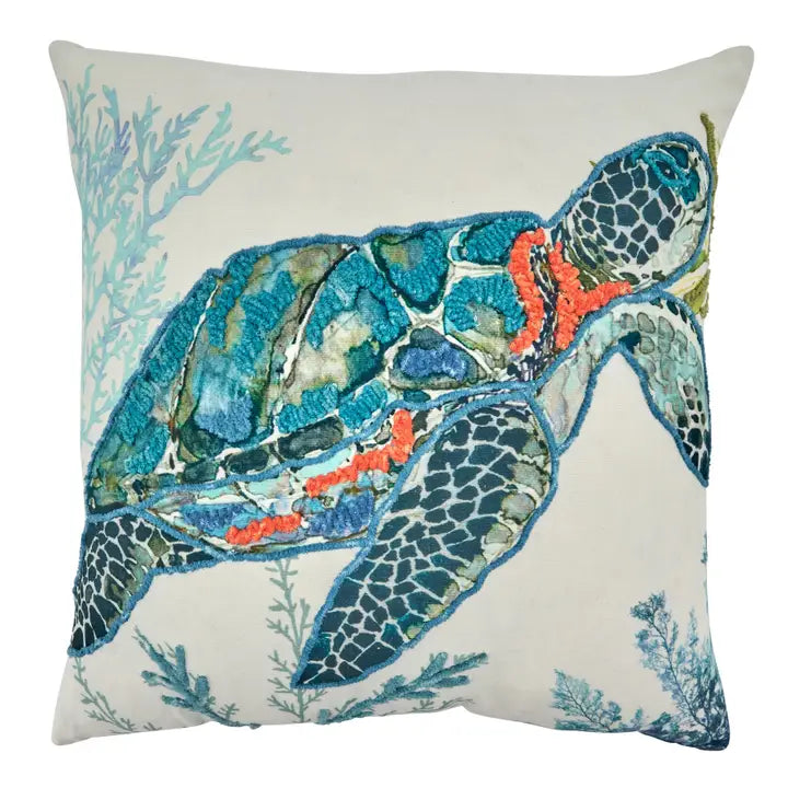 Throw Pillow with Sea Turtle Design