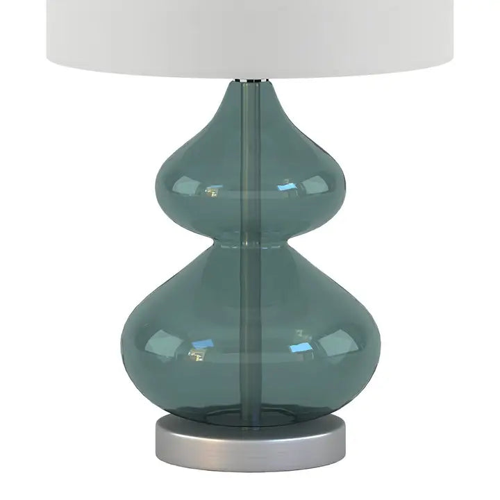 Clear Glass Base Table Lamps, Teal Blue Glass (Set of 2)