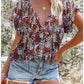 Women's Tie Floral V-Neck Short Sleeve Blouse Top