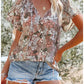 Women's Tie Floral V-Neck Short Sleeve Blouse Top