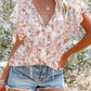 Women's Tie Floral V-Neck Short Sleeve Blouse Top