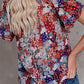 Women's Tie Floral V-Neck Short Sleeve Blouse Top