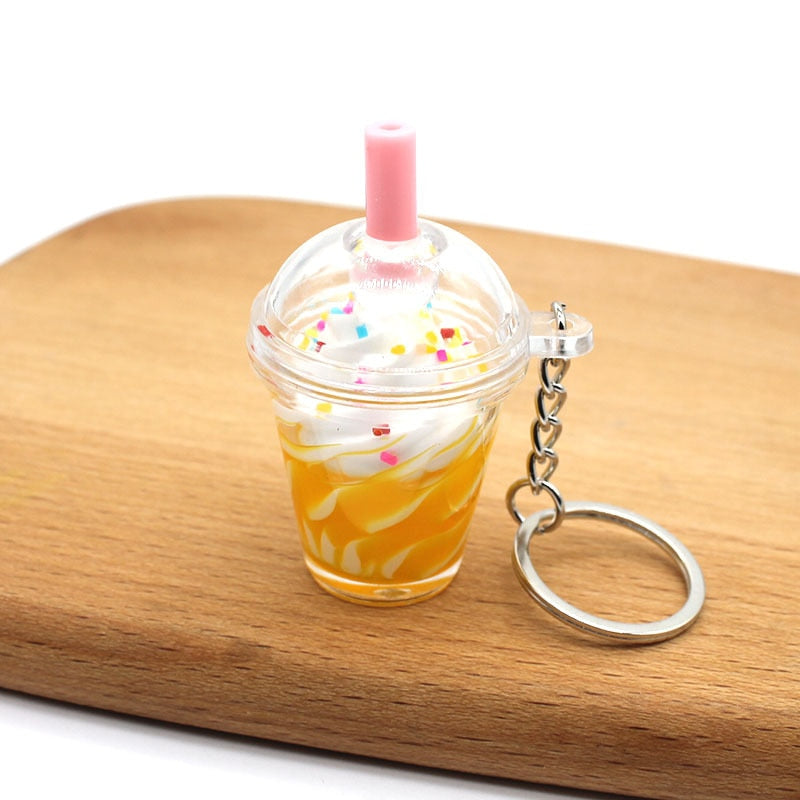 Boba Ice Cream Sundae Bubble Tea Drink Keychain