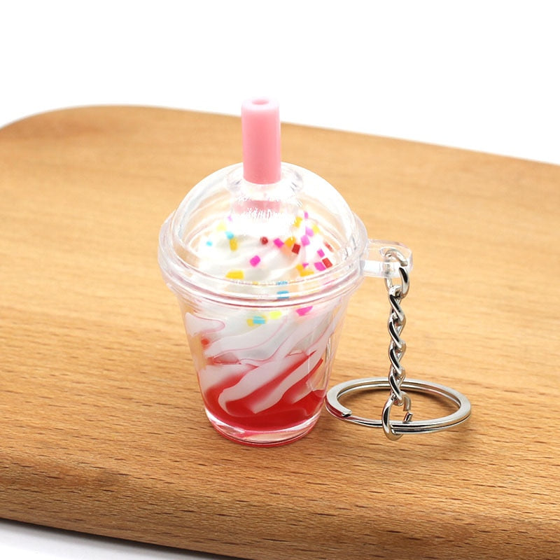 Boba Ice Cream Sundae Bubble Tea Drink Keychain