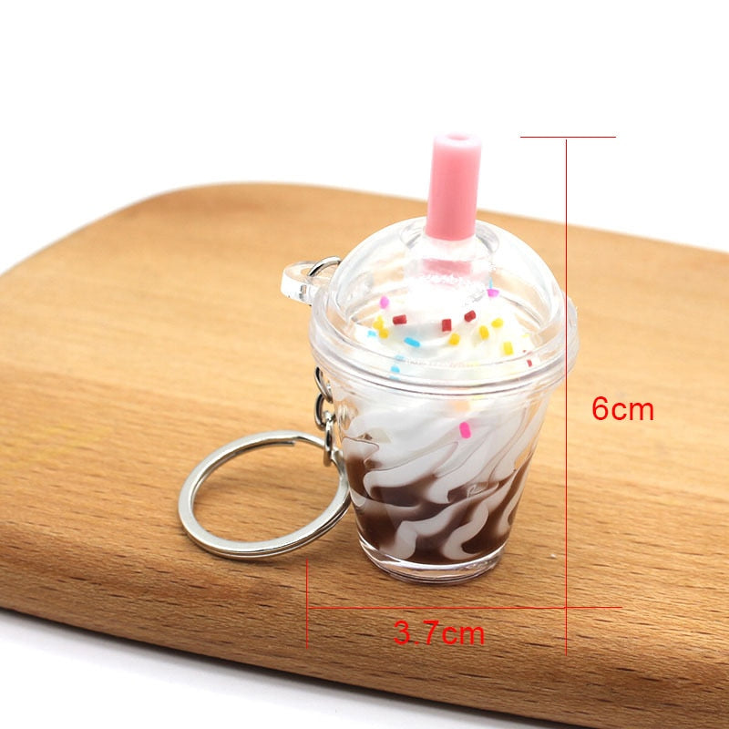 Boba Ice Cream Sundae Bubble Tea Drink Keychain