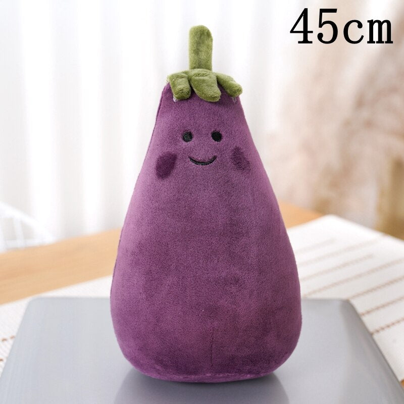 Smiling Eggplant and Mushroom Plush Toy