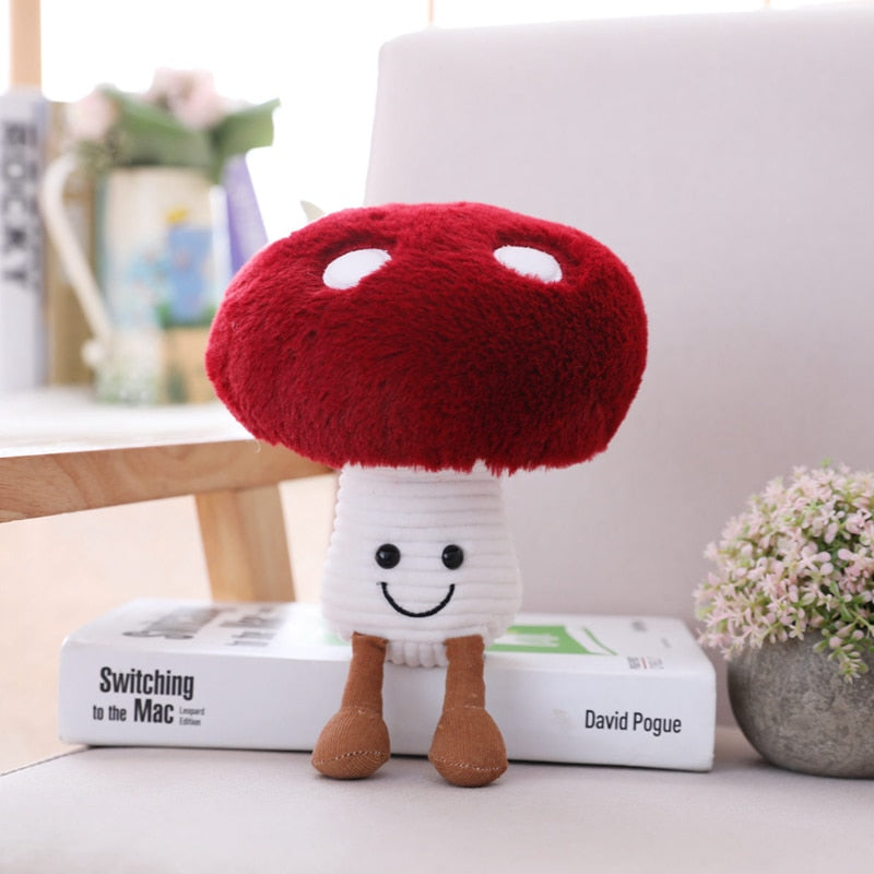 Smiling Eggplant and Mushroom Plush Toy