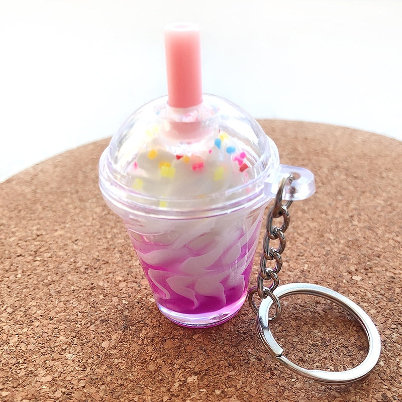 Boba Ice Cream Sundae Bubble Tea Drink Keychain