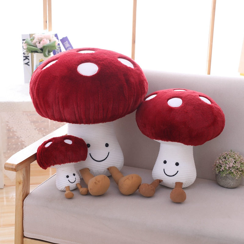 Smiling Eggplant and Mushroom Plush Toy