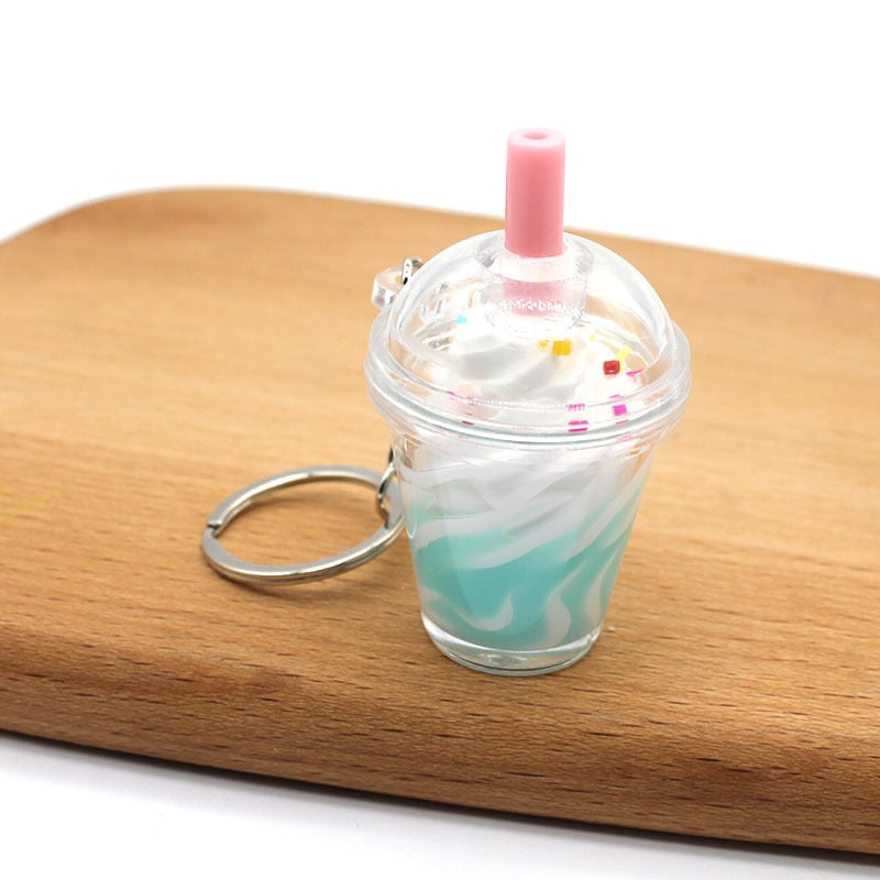 Boba Ice Cream Sundae Bubble Tea Drink Keychain