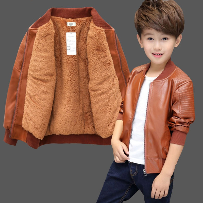 Faux Leather Jacket -Brown or Black - 2-16Y