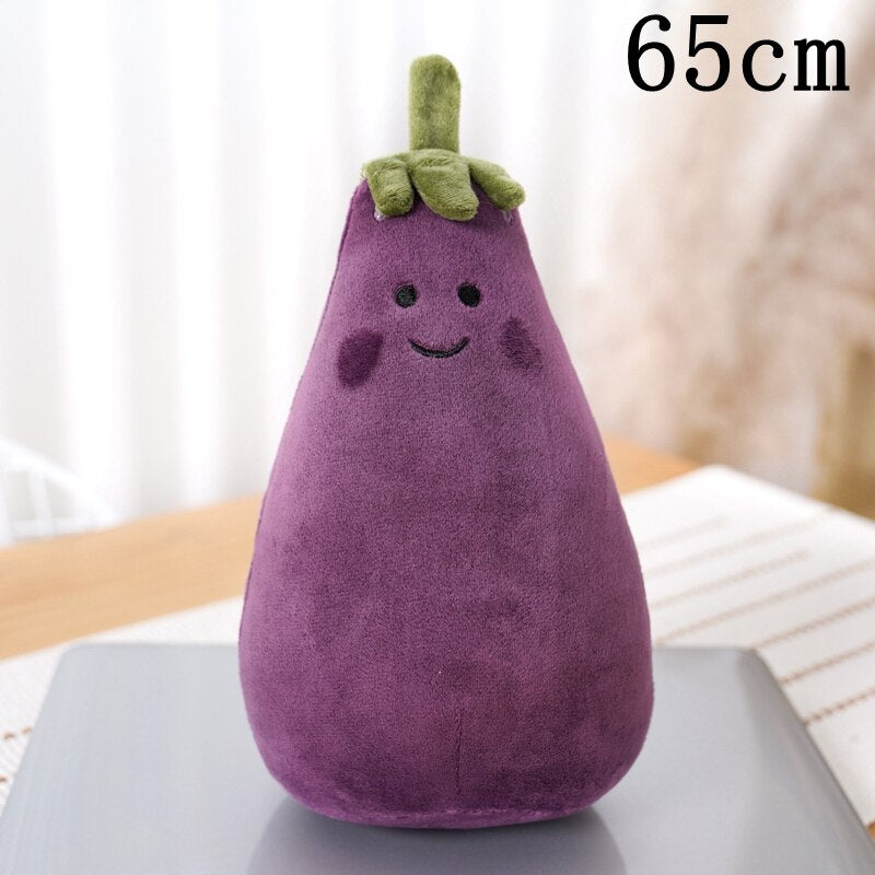 Smiling Eggplant and Mushroom Plush Toy