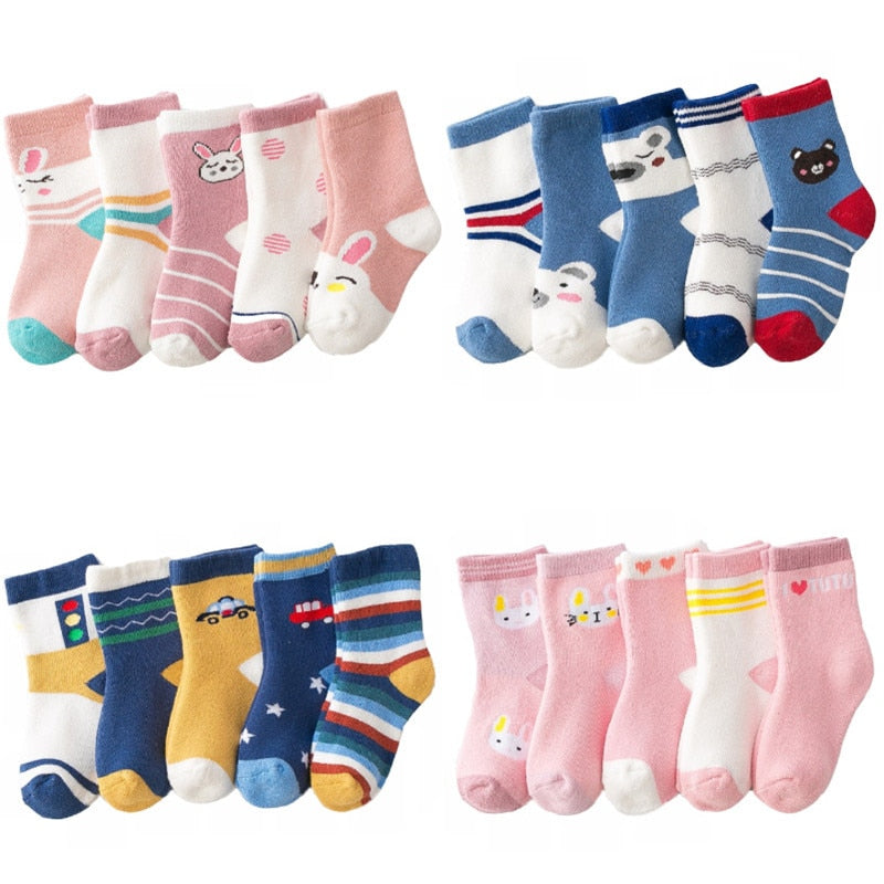 Children's Socks (5 Pairs) - Girls, Boys, and Toddler Sizes