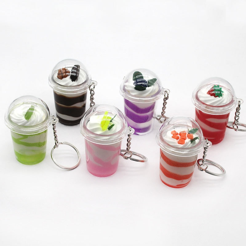 Boba Ice Cream Sundae Bubble Tea Drink Keychain