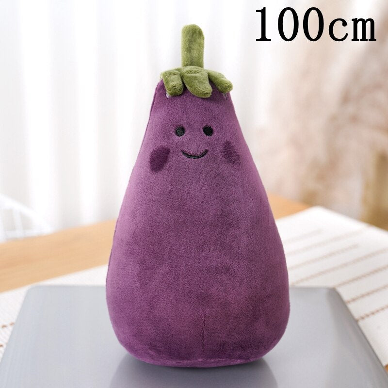 Smiling Eggplant and Mushroom Plush Toy