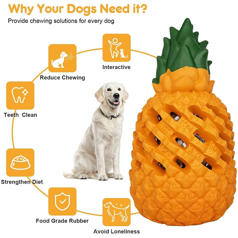 Durable Pineapple Shaped Dog Chew Toy -Safe, Teether, Food Dispensing - S M L