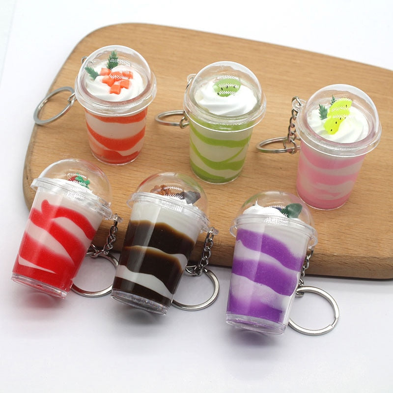 Boba Ice Cream Sundae Bubble Tea Drink Keychain