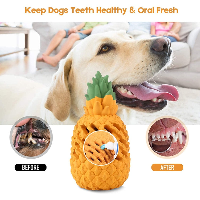 Durable Pineapple Shaped Dog Chew Toy -Safe, Teether, Food Dispensing - S M L