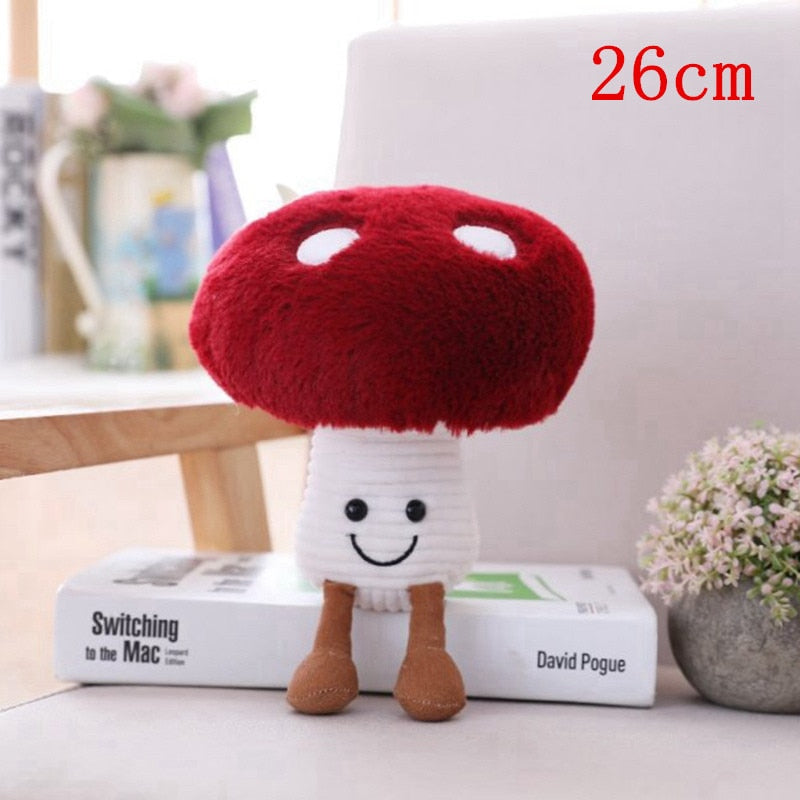 Smiling Eggplant and Mushroom Plush Toy